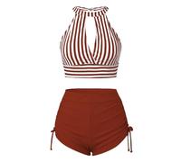 Costume Mare Donna Costume Donna Due Pezzi Fascia Solid Color Striped Two Piece Bikini Swimsuit Women Tight Sexy Domna Costumi Due Pezzi Vita Alta (Rd2 XL)