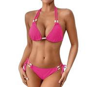 Costume Mare Ragazza Costume Due Pezzi Donna Women's Beach Vacation Sexy Pearl Two Piece Swimsuit with Breast And No Bracket Bagno Donna Due Pezzi Bikini da (Hot Pink M)
