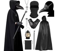 Costume Medico Della Peste Plague Doctor Vestito Adulto Vampiro Set Accessori con Maschera Medievale Scettro Croce Sacchetto Cintura per Carnevale e Halloween Cosplay