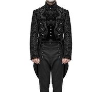 Costume Medieval Uomo Vintage, Giacca Steampunk Uomo Manica Lunga Con Jacquard Metà Lunga Cappotto A Coda Di Pie Cosplay Rinascimento Vittoriano Classico Halloween Carnevale Corte Giacche, Nero , L