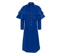 Costume Medieval Uomo Volant, Cappotto Vintage Uomo Manica Lunga Taglio Ample Casual Gotico Steampunk Giacche Chic Tinta unita Rinascimento Halloween Carnevale Cosplay Scena Abbigliamento, blu, L