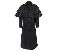 Costume Medieval Uomo Volant, Cappotto Vintage Uomo Manica Lunga Taglio Ample Casual Gotico Steampunk Giacche Chic Tinta unita Rinascimento Halloween Carnevale Cosplay Scena Abbigliamento, Nero , L
