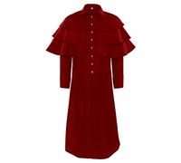 Costume Medieval Uomo Volant, Cappotto Vintage Uomo Manica Lunga Taglio Ample Casual Gotico Steampunk Giacche Chic Tinta unita Rinascimento Halloween Carnevale Cosplay Scena Abbigliamento, Vino, L