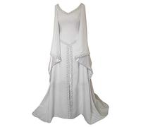 Costume medievale da donna, abito vintage gotico da strega, corsetto lungo svasato con maniche svasate, per feste di Halloween, abbigliamento da sera, taglia 40-54, bianco, L