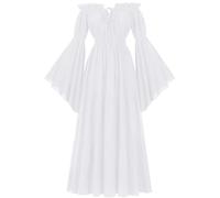 Costume medievale da donna, vintage, tinta unita, abito da ballo, senza spalline, scollo slash, abito da sera lungo, maniche svasate, abito da principessa vittoriano, costume tradizionale per feste