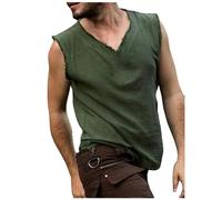 Costume medievale, da uomo, senza maniche, per bodybuilding, con scollo a V, elasticizzato, per il rinascimento dei pirati, verde, L