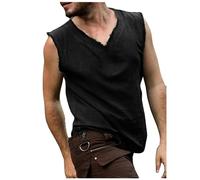 Costume medievale, da uomo, senza maniche, per bodybuilding, con scollo a V, elasticizzato, per il rinascimento dei pirati, Nero , M