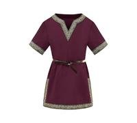 Costume medievale per bambini, tinta unita, con scollo a V, maniche corte, per Halloween, cosplay, vichinghi, guerrieri, cavalieri, carnevale