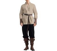 Costume medievale rinascimentale da uomo set camicia a maniche lunghe con lacci e pantaloni harem vintage cosplay outfit sciolto set casual per feste spettacoli teatrali ed eventi storici a tema