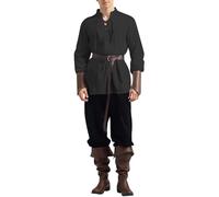Costume medievale rinascimentale da uomo set camicia a maniche lunghe con lacci e pantaloni harem vintage cosplay outfit sciolto set casual per feste spettacoli teatrali ed eventi storici a tema, Nero
