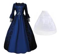 Costume medievale rinascimentale per cosplay, da donna, per Halloween, vintage, ricami in pizzo, scollo a maniche lunghe, abito da ballo, abito da principessa vittoriano, abito da carnevale, taglie S