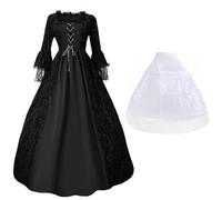 Costume medievale rinascimentale per cosplay, da donna, per Halloween, vintage, ricami in pizzo, scollo a maniche lunghe, abito da ballo, abito da principessa vittoriano, abito da carnevale, taglie S