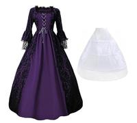 Costume medievale rinascimentale per cosplay, da donna, per Halloween, vintage, ricami in pizzo, scollo a maniche lunghe, abito da ballo, abito da principessa vittoriano, abito da carnevale, taglie S