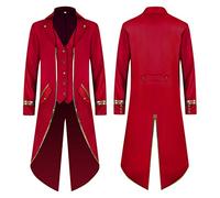 Costume Medievale Uomo Cortese Giacca Gotica Blazer Elegante Steampunk Uomo Cappotto Cortigiano Frac Domatore Circo Vestiti Carnevale Veneziano per Cosplay, Halloween, Cerimonia, Sera,Rosso,M