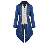Costume medievale vintage per Halloween, lunghezza media, punk, doppiopetto, rinascimentale, gotico, corte, gioco di ruolo, vestito da principe letterario retrò, per Halloween, cosplay, eventi, Blu, L