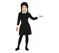COSTUME MERCOLEDì CON PARRUCCA FAM. ADDAMS CARNEVALE BAMBINA VESTITO MERCOLEDI