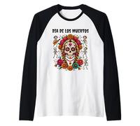Costume Messicano Dia De Los Muertos Day Sugar Skull Flowers Maglia con Maniche Raglan