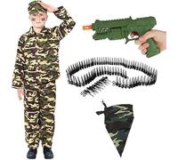 Costume mimetico da ragazzo con mitragliatrice, cintura da proiettile e bandana, costume da soldato per bambini, per la settimana del libro, feste e giochi di ruolo dell'esercito, taglia XL