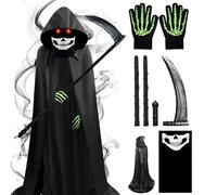 Costume Morte Bambini, Costume Mietitore Di Halloween Bambini, Set Maschera Di Scheletro, Comprende Un Mantello Mietitore 80 cm, Falce, Maschera, Guanti, Per Halloween, Carnevale, Gioco Di Ruolo