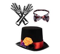 Costume morto, costume da banditi per tolletti Schwarz, costume scheletrico maschile di Catrina Outfit/Vlies con prua, tra cui guanti e mosca, con cappello di fiori per il cambio di Halloween realisti