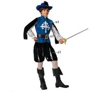 Costume Moschettiere Bambino Blu Vestito Carnevale Halloween Feste