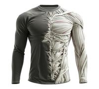 Costume muscolare, maglietta a maniche lunghe, con scheletro 3D, per uomo, divertente e spaventosa, stampa a coste, per coppie, feste, basic da uomo, a maniche lunghe, grigio chiaro, L