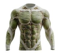 Costume muscolare, maglietta a maniche lunghe, con scheletro 3D, per uomo, divertente e spaventosa, stampa a coste, per coppie, feste, basic da uomo, a maniche lunghe, verde, L