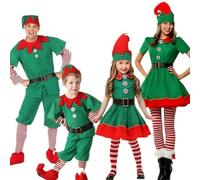 Costume Natalizi Famiglia,Costume Elfo e Babbo di Natale per Famiglia,Costume di Prestazioni per Uomo Donna Vacanza Genitori-Figli Festa,Carnevale e Cosplay Famiglia Bambini Ragazza Carnevale Gonna