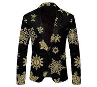 Costume natalizio da uomo con stampa di Snowflake Santa Claus Pochette risvolto a bottone Smoking Costard Giacca da esterno stile casual per città festa celebrazione abbigliamento da sera, oro, XXL