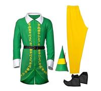 Costume natalizio da uomo, set cosplay con cappello e stivali, in tessuto traspirante, per festival, ren-faire, Halloween, eventi a tema fantasy