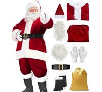 Costume natalizio per adulti, nove pezzi, costume da Babbo Natale, stile corto, cosplay, completo per feste, spettacoli, Natale, travestimento per adulti