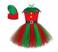 Costume natalizio per bambini, tutù con cappello da Babbo Natale, in tulle, verde e rosso, per bambini dai 2 agli 8 anni, per feste, giochi di ruolo, cosplay, feste e festival