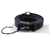 Costume National Black Blue Leather Silver Logo Belt - 85 cm / 34 Inches