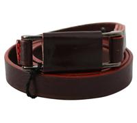Costume National Brown Leather Double Rustic Silver Buckle Belt - 85 cm / 34 Inches