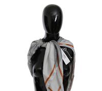 Costume National Gray Orange Silk Floral Foulard Wrap Scarf