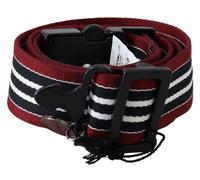 Costume National Maroon Black Stripe Silver Black Buckle Belt - 85 cm / 34 Inches