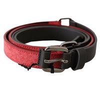 Costume National Red Brown Leather Silver Logo Buckle Waist Belt - 85 cm / 34 Inches