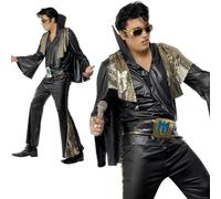 Costume Nero E Oro Di Elvis Per Uomo Licenziato Outfit Di Festa M,L