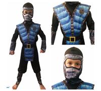 Costume Ninja Mortal Kids Ragazzi Completo Halloween Blu Sub-Zero Kombat