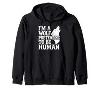 Costume Peloso con Scritta I'm A Wolf Pretending To Be Human Low Budget Felpa con Cappuccio