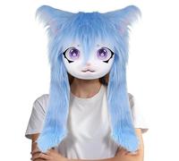 Costume Peluche, Maschera Gatto Con Grandi Occhi E Pelo Lungo, Accessorio Realistico per Costumi Cosplay Teatro Halloween Party Maschere Convention Anime