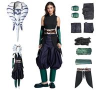 Costume per cosplay di Anakin's Apprentice Tano, set completo con copricapo, da donna per adulti, per Halloween e feste di carnevale (colore: nero, M)