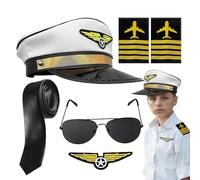 Costume Pilota Della Compagnia Aerea - Kit Di Gioco Per Aviatore, Accessorio Per Capitani Di Volo | Fai Finta Di Giocare A Oggetti Di Scena Uniformi Con Epaulette Per Cappello, Pacchetto Di Outfit Da