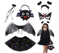 Costume Pipistrello Bambina, 6 Pezzi Halloween Costume da Pipistrello con Gonna Tutù, Ali, Bacchetta e Cerchio per Capelli, Halloween Costume Bambina per Halloween Carnevale Cosplay