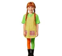 Costume Pippi Calzelunghe Bambina,Set Costume da Calza lunga per Ragazze,con Vestito Pippi,Grembiule e Calze Verdi Arancioni, per Bambini,Abbigliamento per la Giornata Mondiale del libro,Costume Mode