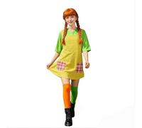 Costume Pippi Calzelunghe Bambina,Set da Calza lunga per Ragazze,con Vestito Pippi,Grembiule e Calze Verdi Arancioni, Bambini,Abbigliamento la Giornata Mondiale del libro,Costume