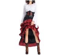 costume pirata donna bianco, Costume da Donna - Regina dei Pirati Costumi di Halloween Carnevale Medievali Vestito con Volant Costume da Camicia da Pirata Medievale Retrò Corsetto