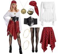 Costume Pirata Donna, Vestito Medievale con Accessori Piratas, Costume Carnevale Piratas Adulti, Vestito Pirata Donna per Festa di Compleanno Halloween Carnevale Cosplay (1, M)