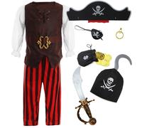 Costume pirata ragazzo per bambini con spada, cappello e accessori vestito...