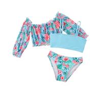 Costume Piscina Bambina, Costume da Bagno per Bambine a Tre Pezzi Floreale e Bikini Senza Spalline con Lettere per Estate